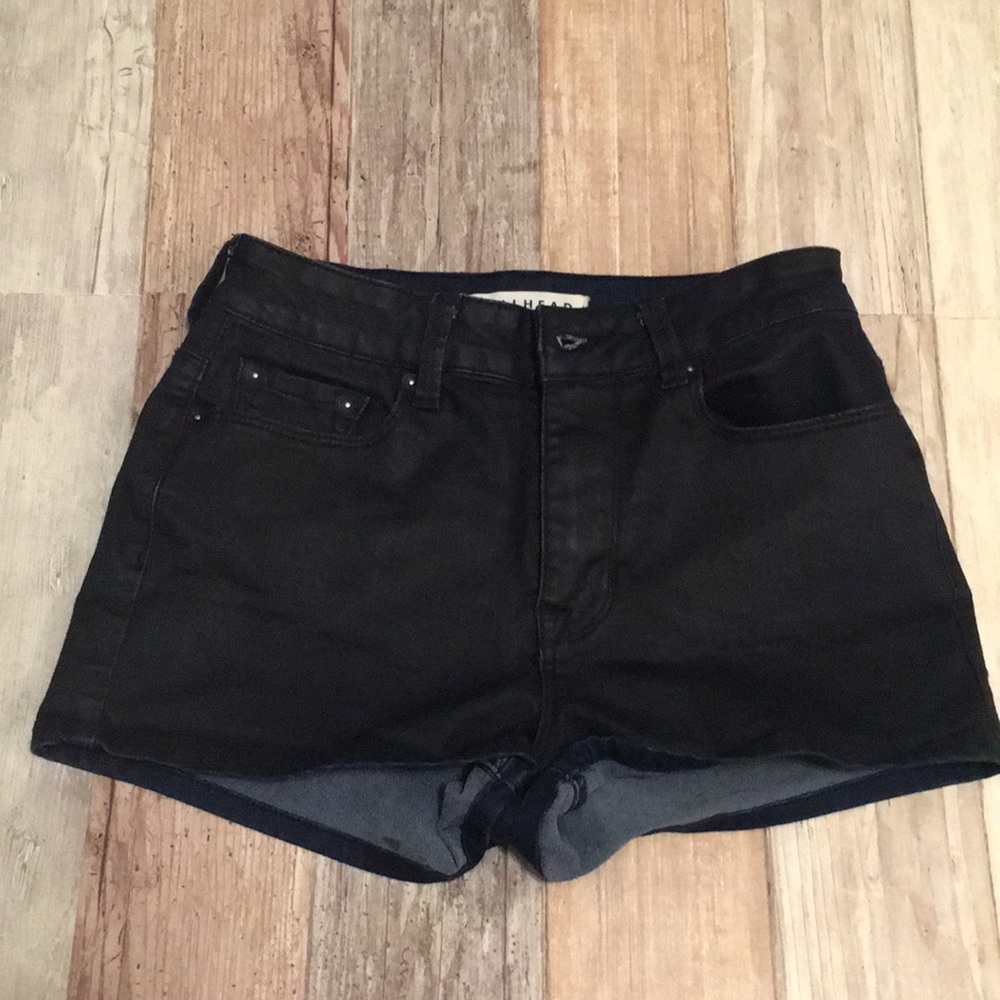 Dark blue black denim high waist short shorts